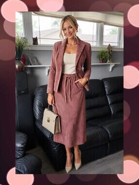 Leather Attic Dusty Rose Suede 2-Piece Skirt Suit Set | Made in Canada XXS/XS